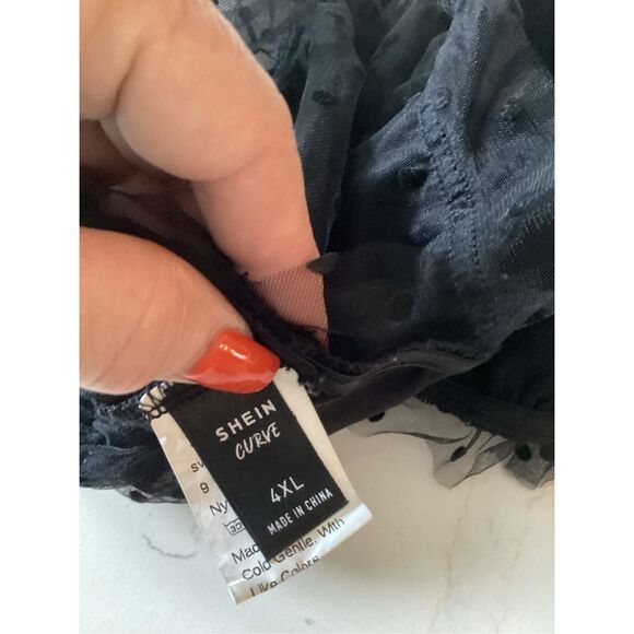 SHEIN Polka Dot Lace Contrast Mesh Crop Top Sz 4X Black - Picture 6 of 8